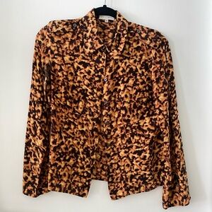 Vintage Celine 100% silk button down shirt, leopard like, size 38, small. Rare